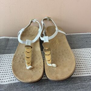 VIONIC Rest Miami Women’s White Gold Thong Sandals Arch Support US Size 6.5